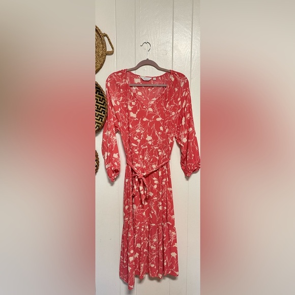 Encore by Idina Menzel Regular Romantic Tiers Dress Washed Poppy Size L - Picture 1 of 7